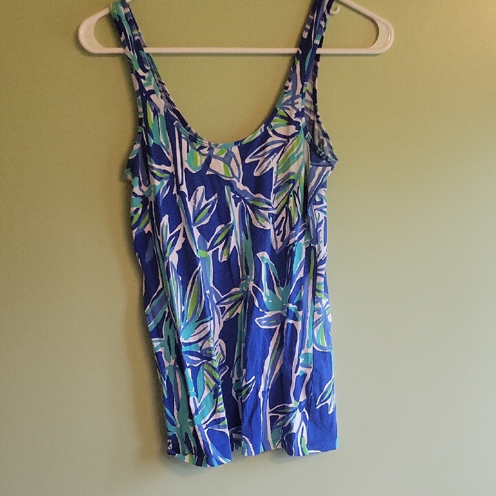 Lilly Pulitzer Blue and Green Leaf Tank Top